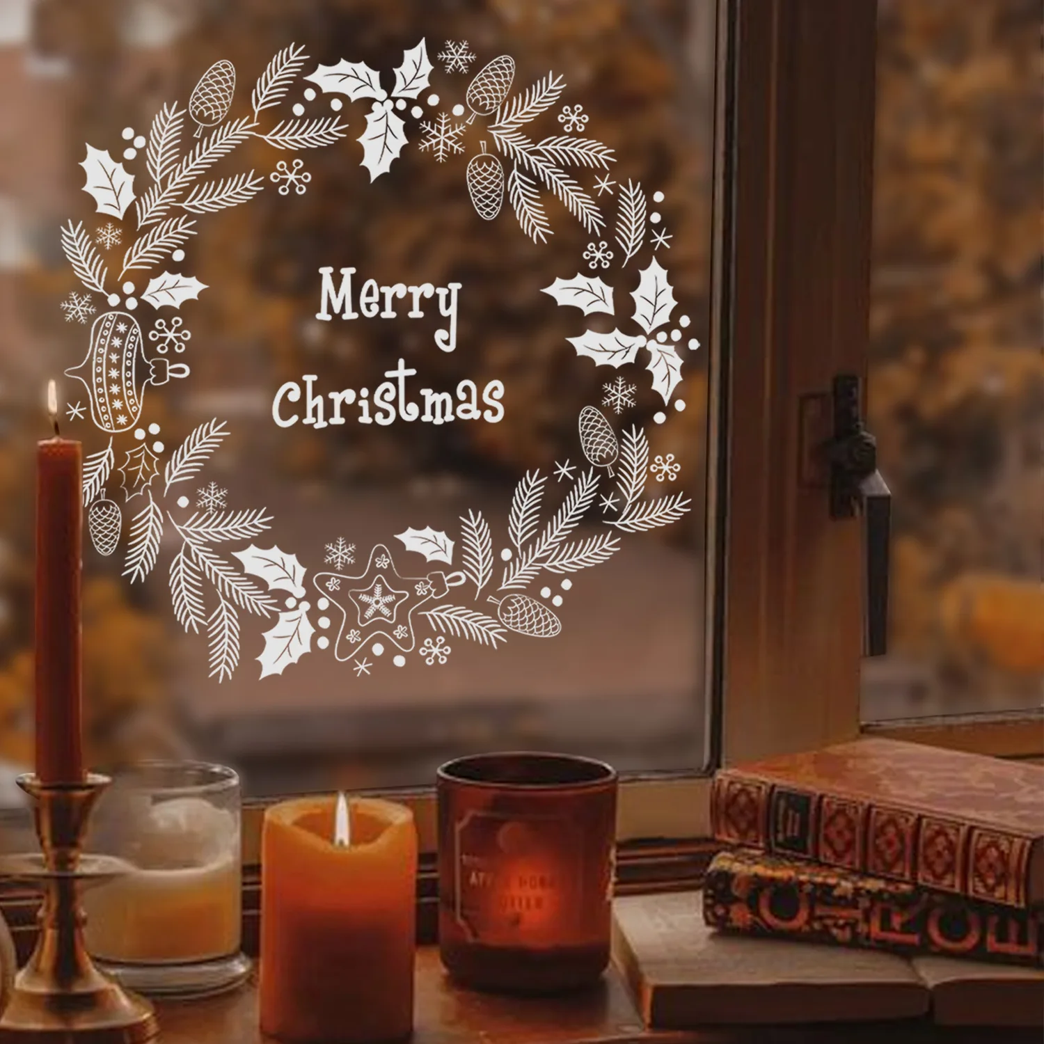 38x60cm Christmas Window Stickers Creative White Castle Street View Pattern Electrostatic Sticker Christmas Glass Static Decal