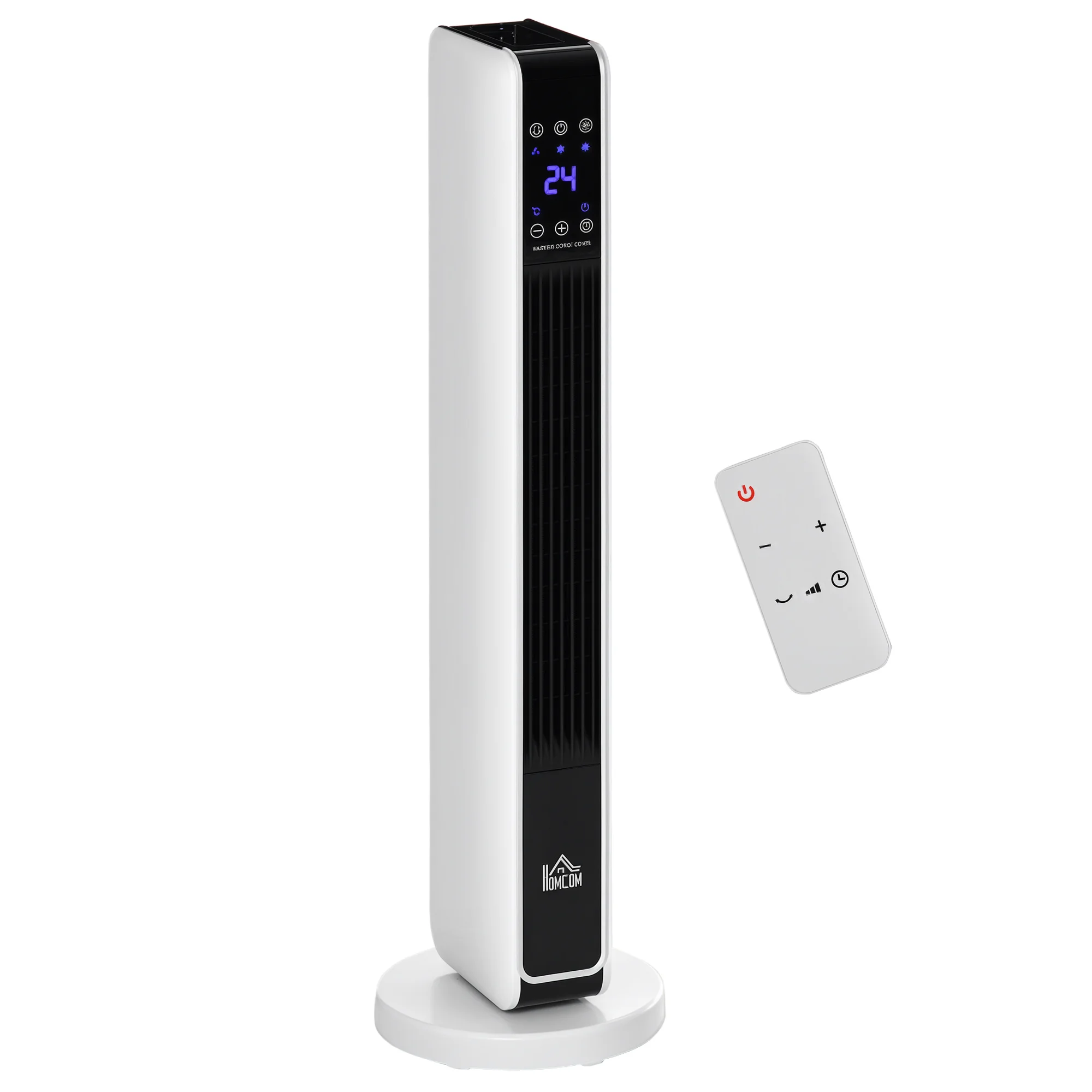 HOMCOM elektrische radiatorverwarming oscillerende ventilator 1100/2200 W, keramische PTC, inclusief afstandsbediening, extra verwarming, 8 uur timer, 21x21x73 cm