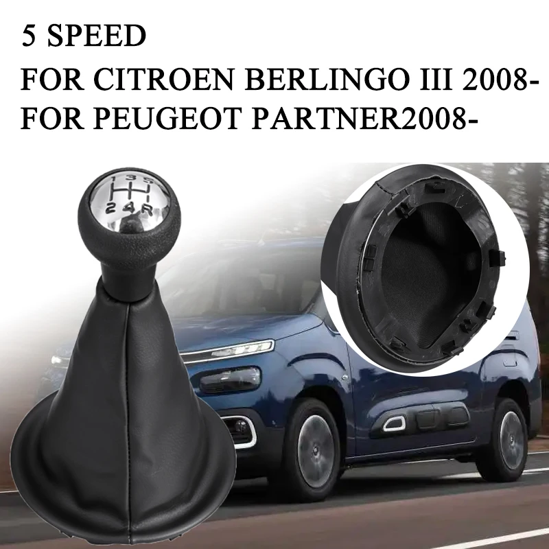 5 Speed Gear Shift Knob+Gaiter For Citroen Berlingo III For Peugeot Partner 2008-2021 PU Leather Car Interior Accessories