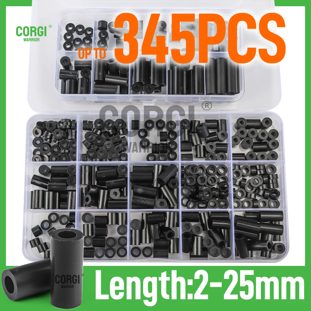 

Nylon Round Spacer Standoff Screws Nut Assortment Kit PA66 PlasticOD 7/11/14mm Black Spacers Unthreaded for M3 M4 M6 M8 Screw