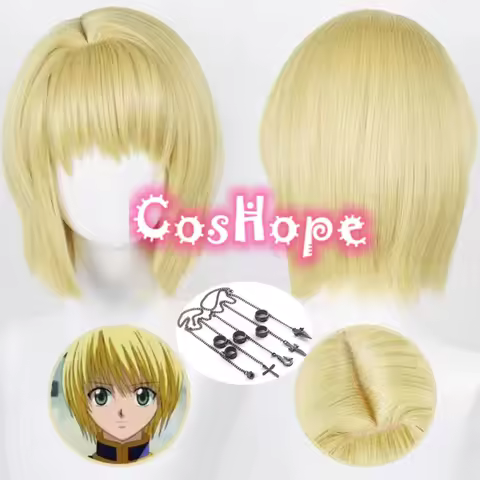 Kurapika Cosplay Wig 37cm Light Golden Yellow Blonde Wig Cosplay Anime Cosplay Wigs Heat Resistant Synthetic Wig