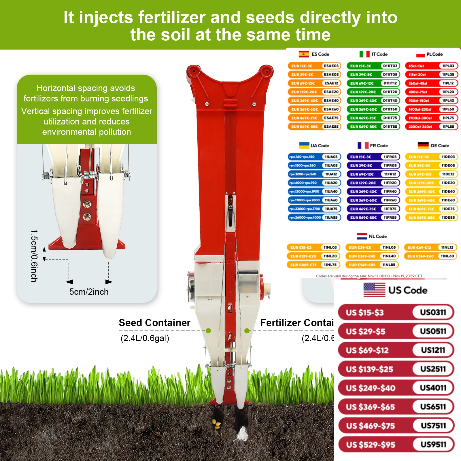 

Ручной аппликатор для удобрений, бытовая сеялка для кукурузы, арахиса, регулируемый эффективный ручной инструмент для сеялки для овощей и сада