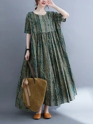 Oversized Vintage Cotton Linen Striped Green Summer Dresses For Women New Ladies Loose Casual Fashion Femme Dress Vestidos 2026