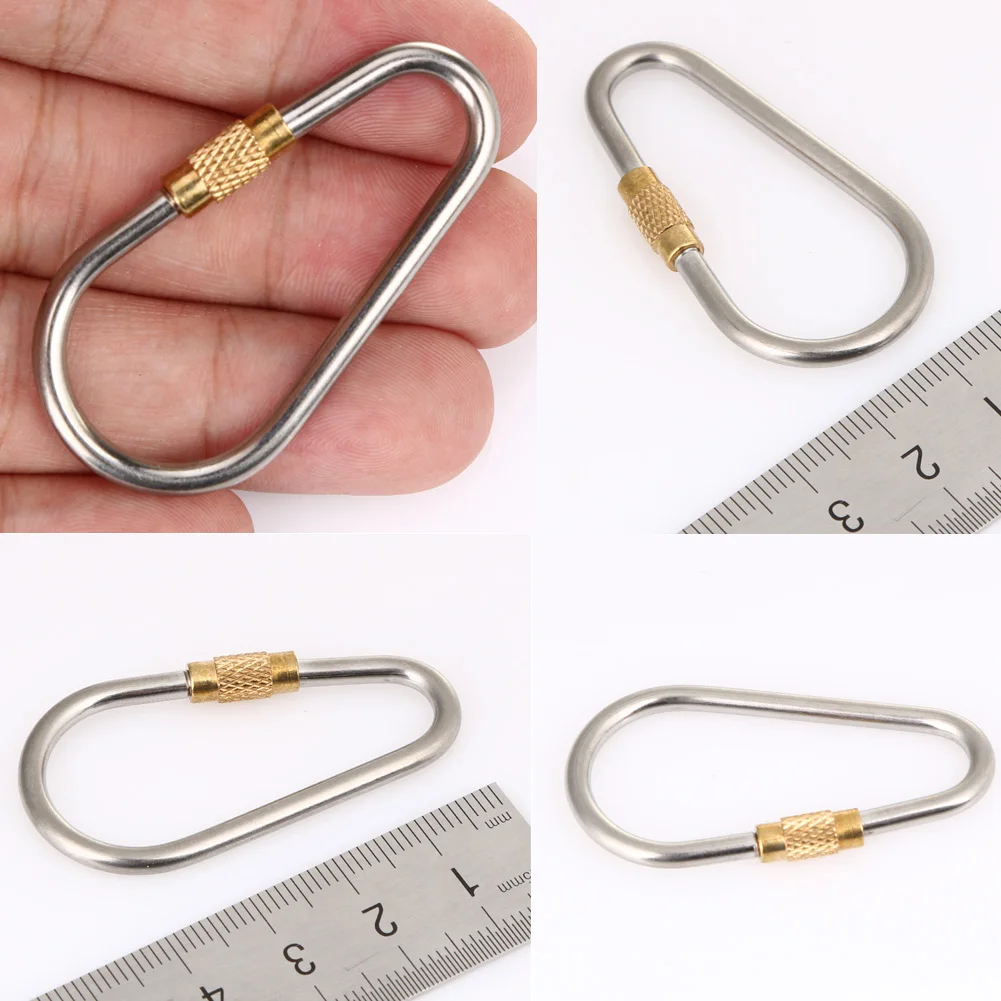 D Shape Titanium Alloy Screw Lock Carabiner Clip Hook Keychain Camping