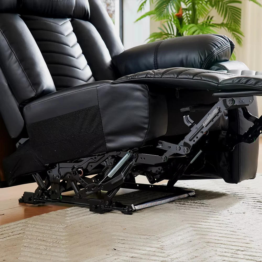Многофункциональный интерьер гостиной, кинотеатр, моторизованный диван, секционное одноместное театральное кресло, черное кожаное электрическое кресло