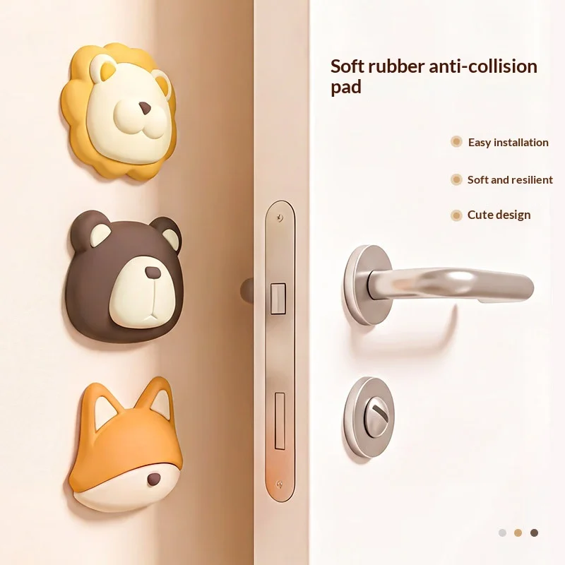 1Pc Cute Cartoon Animal Silicone Anti-Collision Pad, No Drilling Wall Buffer Mute Protector for Door Back