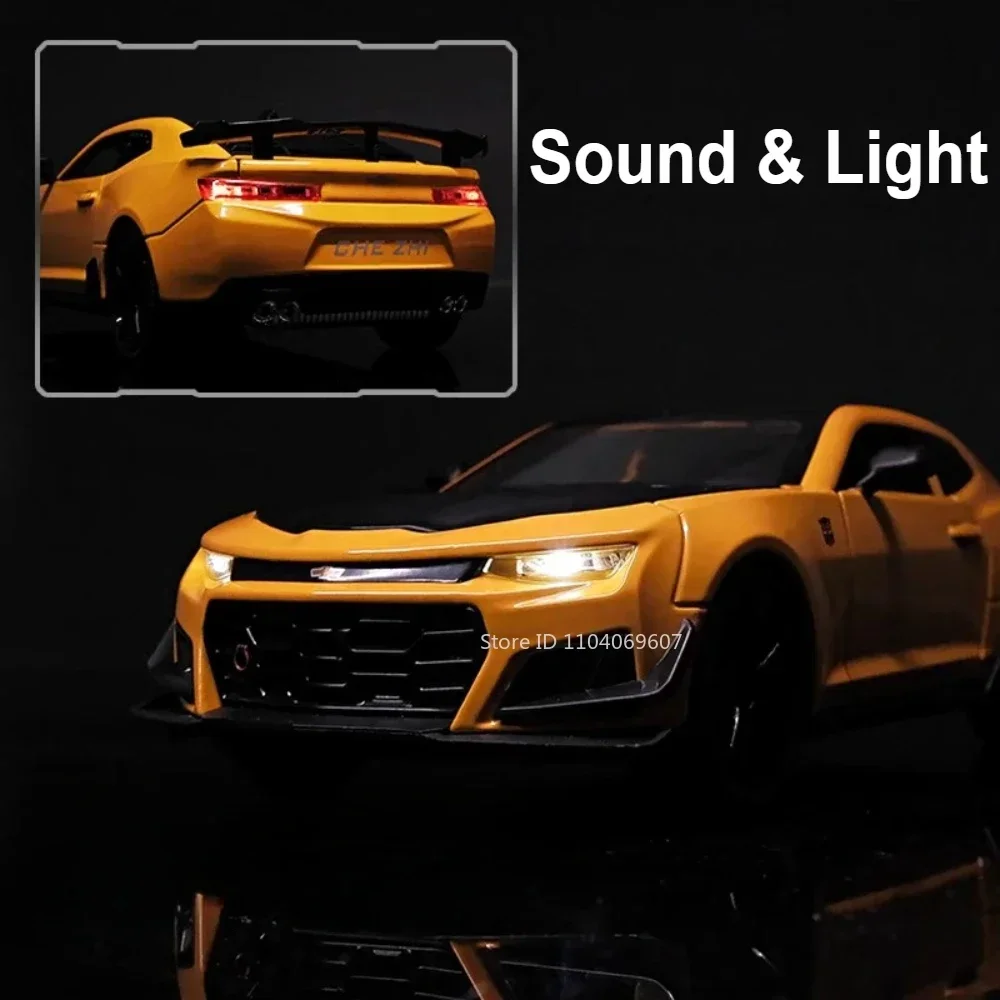 1:24 Camaro RX7 Car Model Toys Alloy Diecast Doors Opened Pull Back Miniature Sports Cars Models Sound Light for Children Gifts