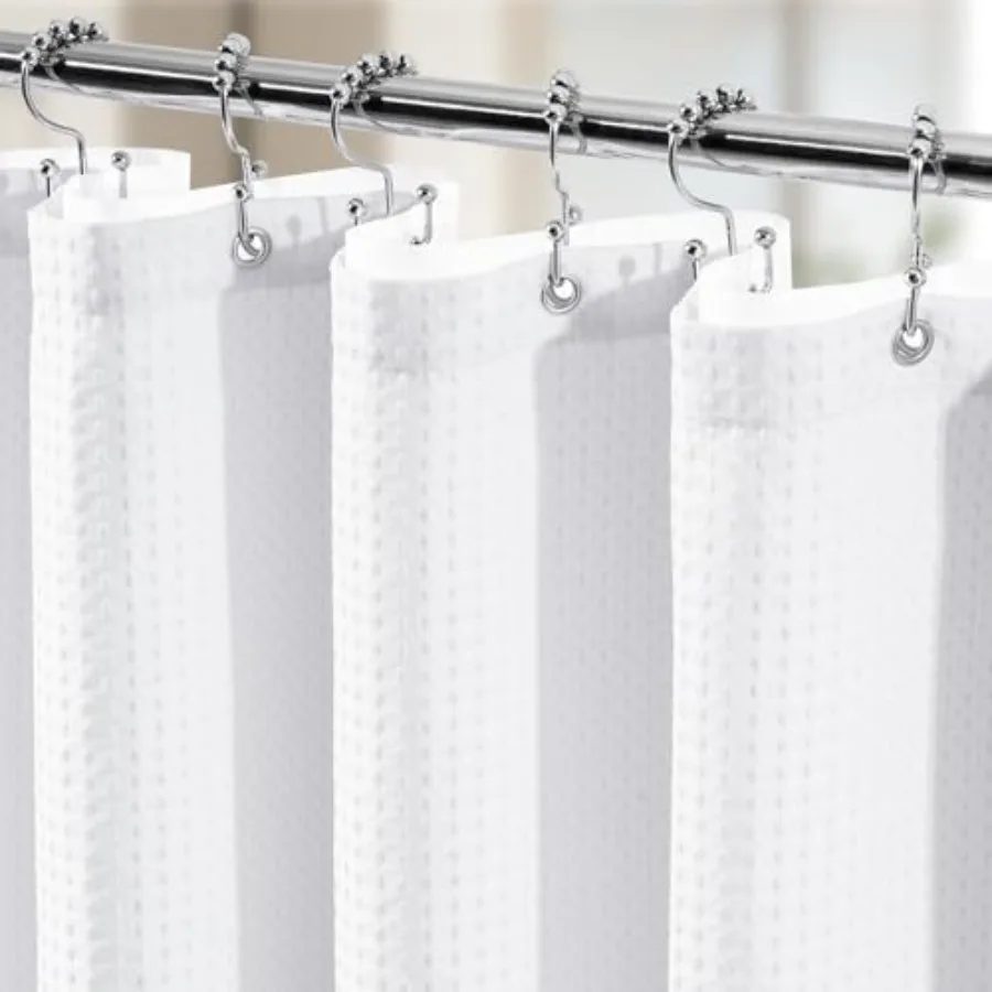 

3 in 1 Shower Curtain Set Waffle Shower Curtain and Liner Set with 12 Double Sided Shower Curtain Hooks 258GSM Luxury Weighted