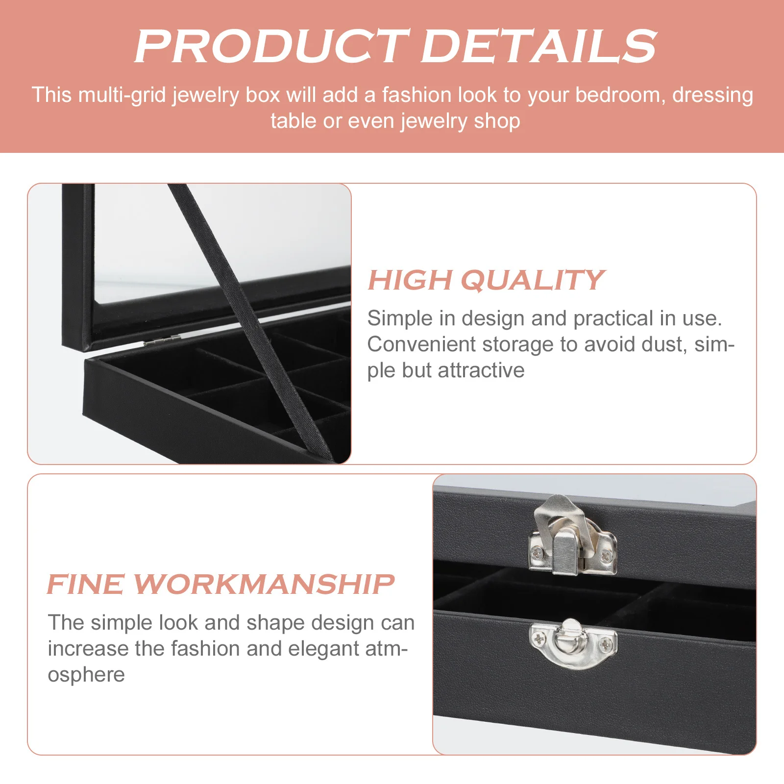 1pc Jewelry Storage Box Transparent Simple Design For Necklace Earring Organizer Multi-Grid Home Decor Display Case