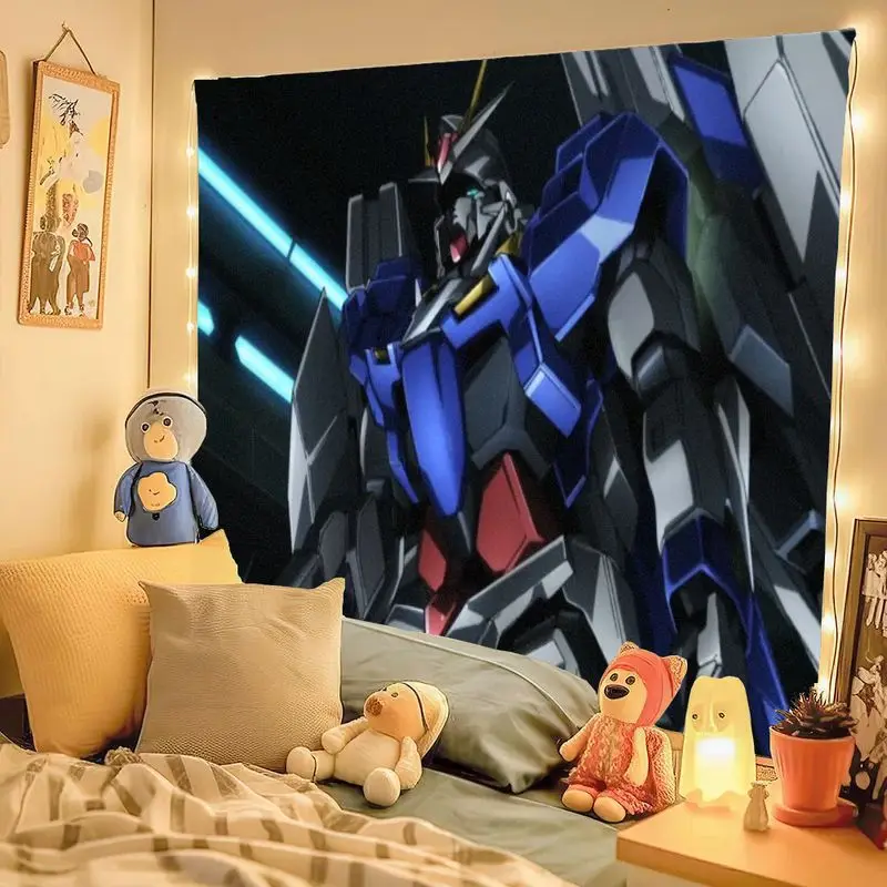 1 قطعة كبيرة الحجم أزرق رمادي أحمر الروبوتية الميكانيكية نسيج (نمط جاندام) خلفية داكنة الضوء الأزرق الحزم جدار ديكور فني لغرفة النوم L