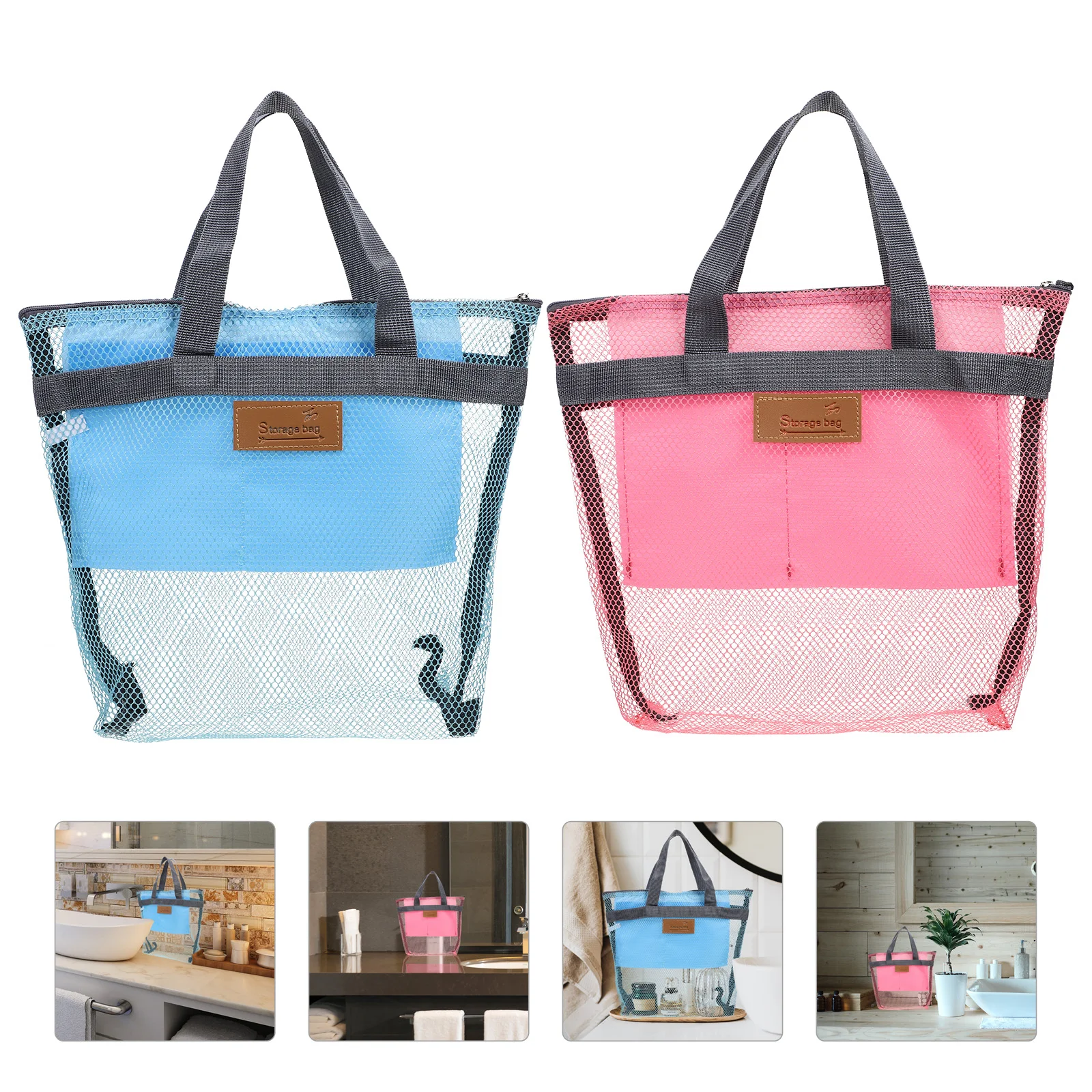 

2 Pcs Grid Beach Bag Mesh Shower Organizers Toy Tote Bags Pouches Bathroom Toiletry