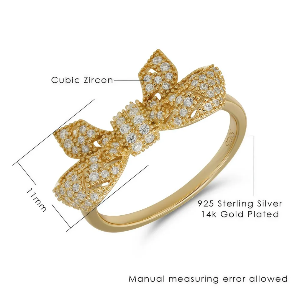 لامون الفاخرة Bowknot الجليد خارج الدائري للنساء رائعة فاخرة 925 فضة الذهب فيرميل الذكرى غرامة مجوهرات هدية