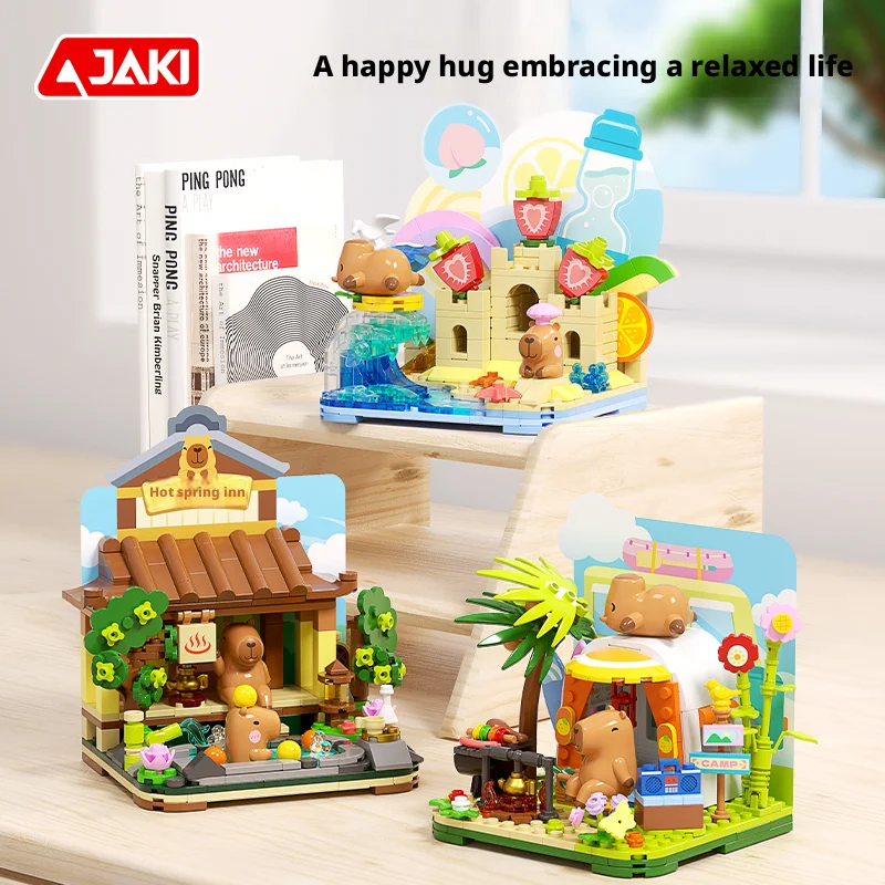 JAKI Capybara Building Blocks Toy Cute Animal Camping Scene Brick Mini Figure Landscape Desktop Decoration Girl Birthday Gift view 5