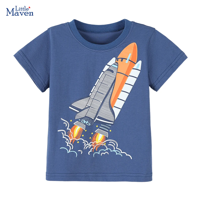 Little Maven Kinderbekleidung Tops T-Shirts Baby Jungen 2026 Neue Sommer-Cartoon-Raketen-T-Shirts Teenager-T-Shirts