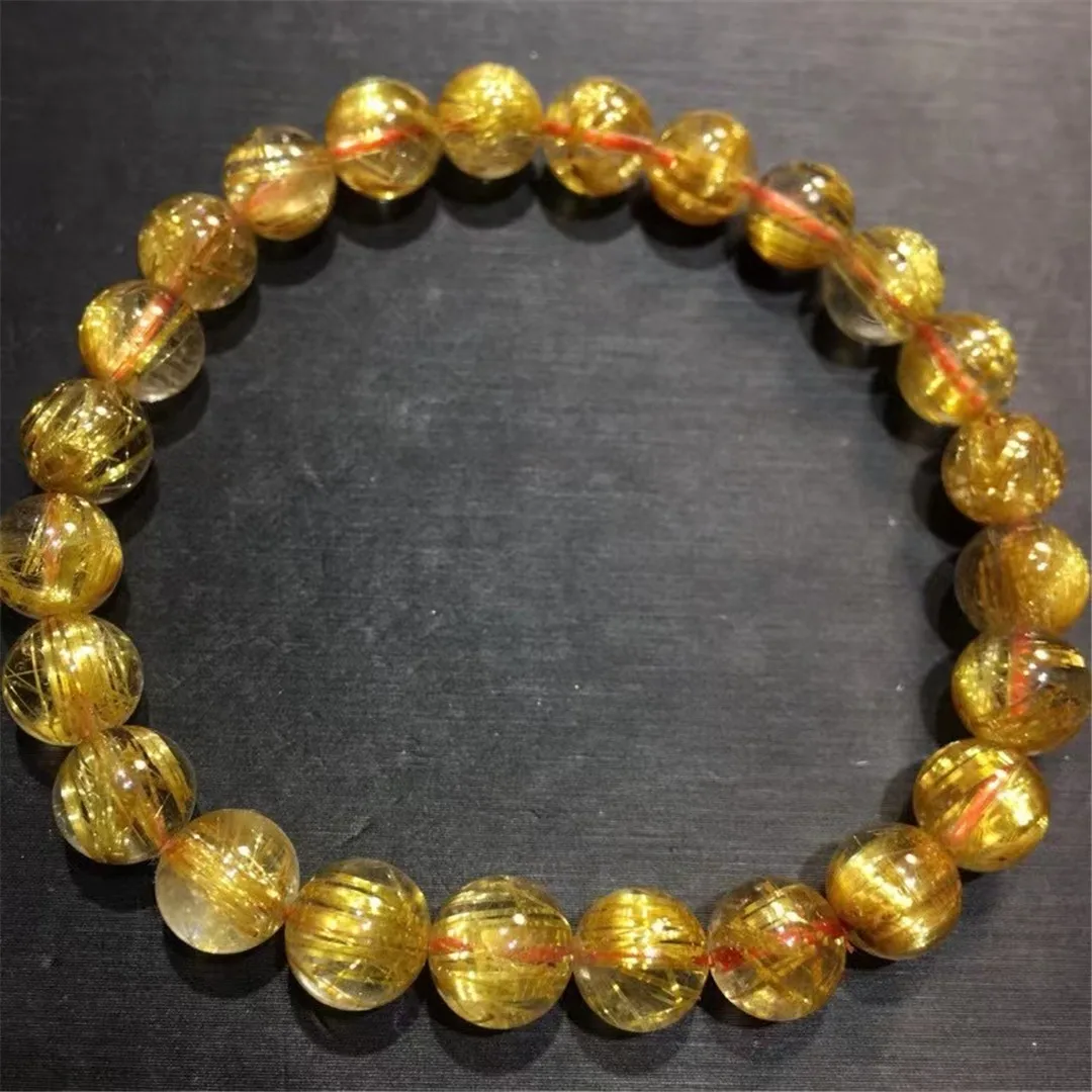 

7mm Natural Gold Hair Rutilated Quartz Bracelet Jewelry For Woman Man Lucky Gift Energy Crystal Round Beads Strands AAAAA