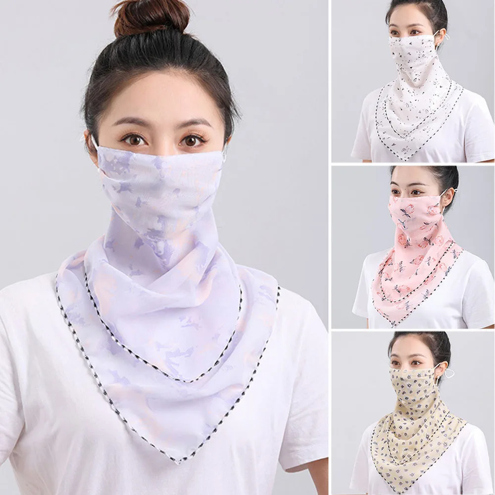 Women Summer Sunscreen Floral Neck Wrap Cover Face Cover Sun UV Protection Neck Scarf Driving Cycling Ear Hanging Sunscreen Mask