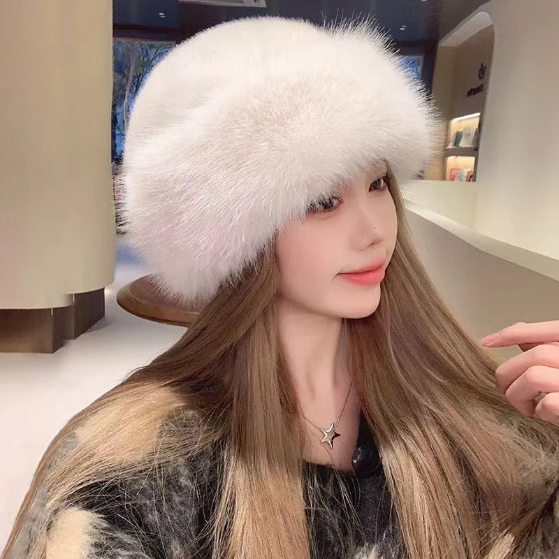 Autumn And Winter Women's Fashion Fur Cap Fur Hat Fur Hats Mongolian Hat Brimless Plush Fluffy Skiing Riding Warm Caps