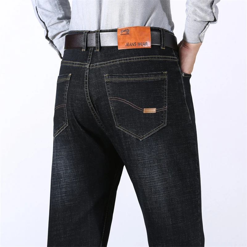 

Men's Classic Jeans High Quality Business Denim Trousers Casual Straight Soft Black Blue Work Jean Pants