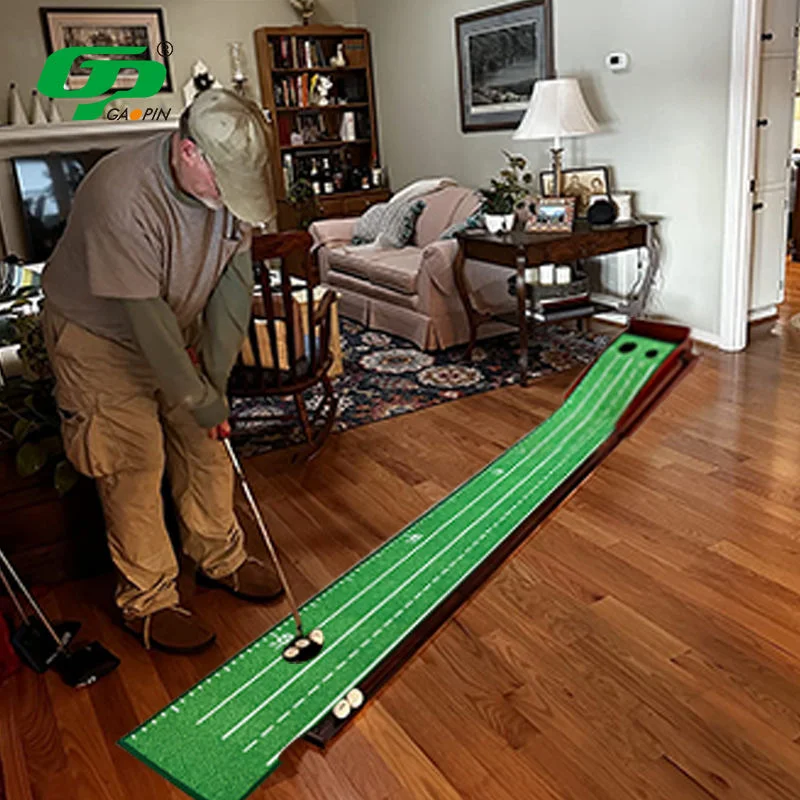 Factory Direct GP GP02 Green Solid Wood & Crystal Velvet Carpet Golf Putting Mat 30x300cm Practice Training Indoor Outdoor Use