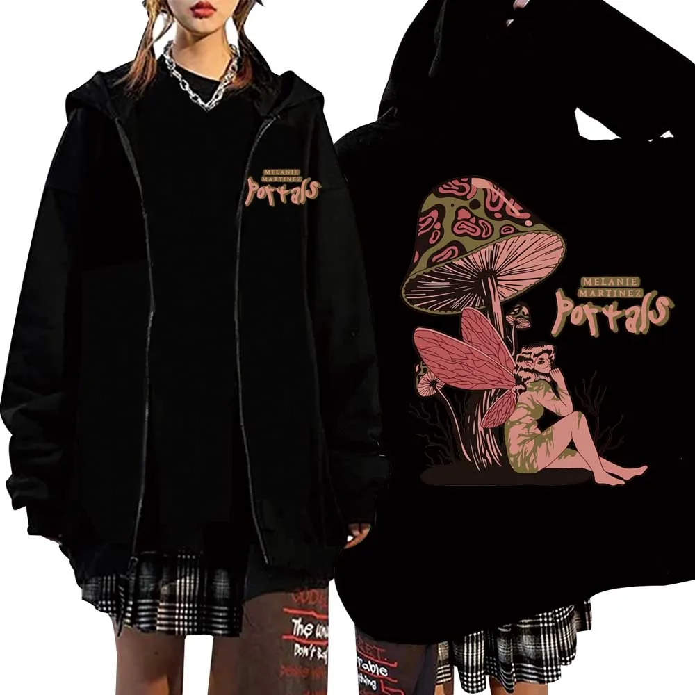 Melanie Martinez Portals Tour 2023 Mushroom Hoodie Long Sleeve Coat Zipper Graphic Men Women Sweatshirt Y2K Clothes Autumn