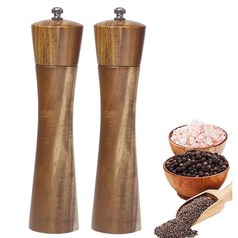 

Wood Salt and Pepper Mill Set and Tray Base,Manual Pepper Grinders, Salt Spice Shakers with Adjustable Ceramic Rotor-6/8/10 inch