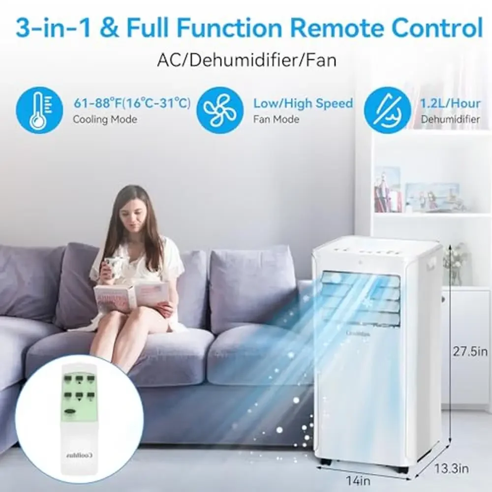 Portable 3-in-1 Air Conditioner 12000BTU Remote Control Sleep Mode 550sq. ft. Cooling Solution