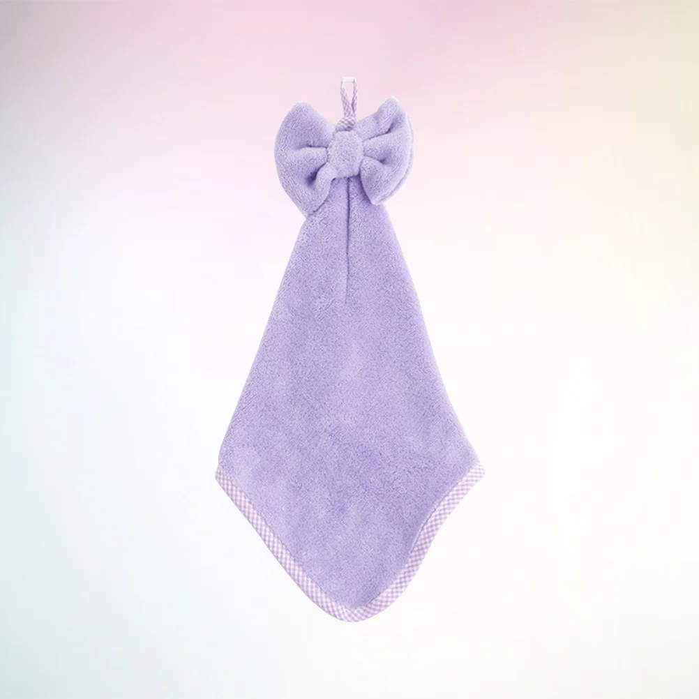 

3Pcs Coral Hands Towel Bow Hanging Towels for Bathroom Kitchen Hand Wash Quick-Dry Absorbent Dishcloths Purple Pink Green