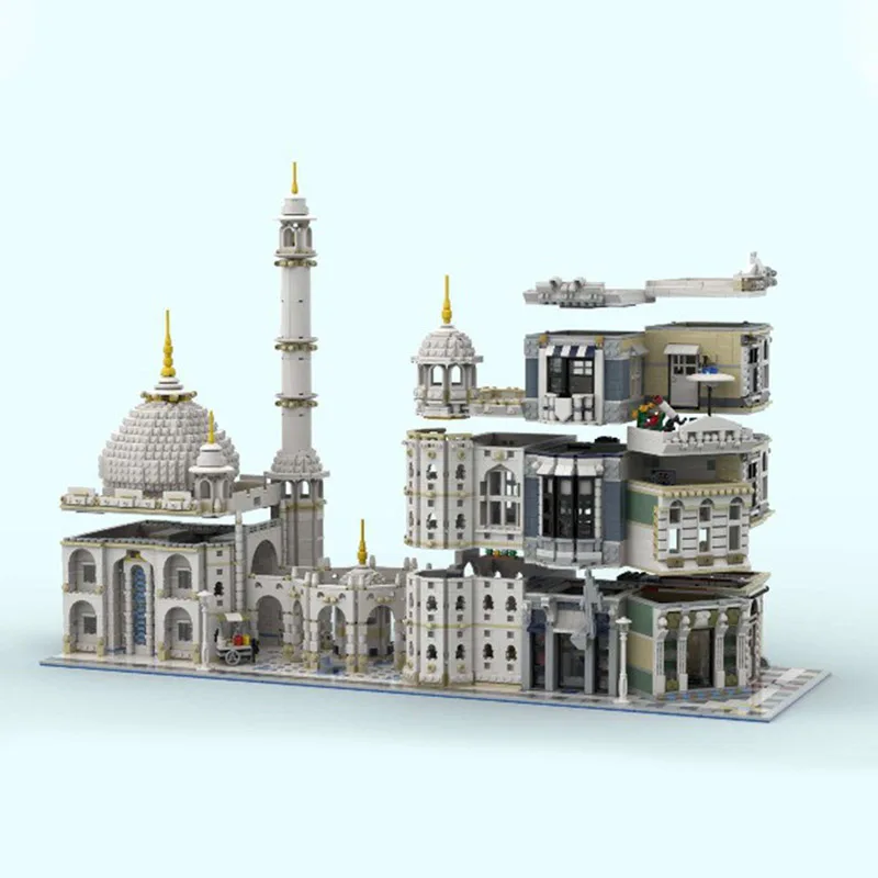 7048PCS MOC 10256 10255 Creative City Street View Modular Mosque Corner Model Architecture Building Block Kids Bricks Toys Gifts