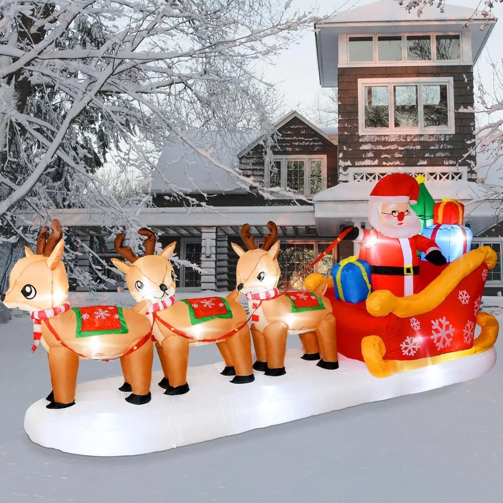 

Christmas Blow Up Yard Decorations - 12 FT Christmas Inflatables Santa Sleigh and Reindeer Outdoor Decoration Built-in 13 Led Ch