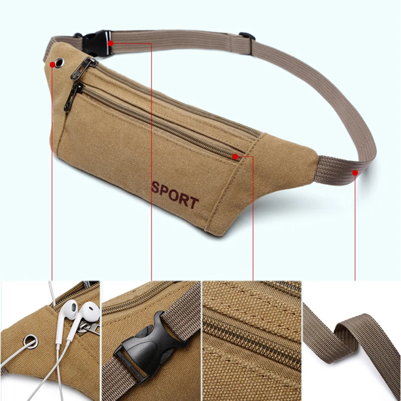 Men Casual Durable Fanny Waist Pack Male Waist Bags Belt Canvas New Hip Bum Military Bag Pouch Three Zipper Pocket