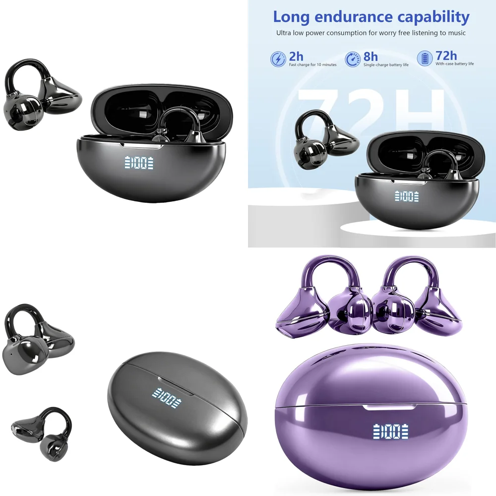 

Clear Call Ear Phone with LED Display Stereo BT 5.4 OWS Comfort Fit Headphone Wireless with LED Display IP7 Waterproof Earbuds