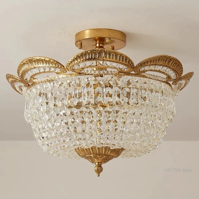 French crystal ceiling light, European villa luxury retro bedroom light, study light, entrance hall ceiling light