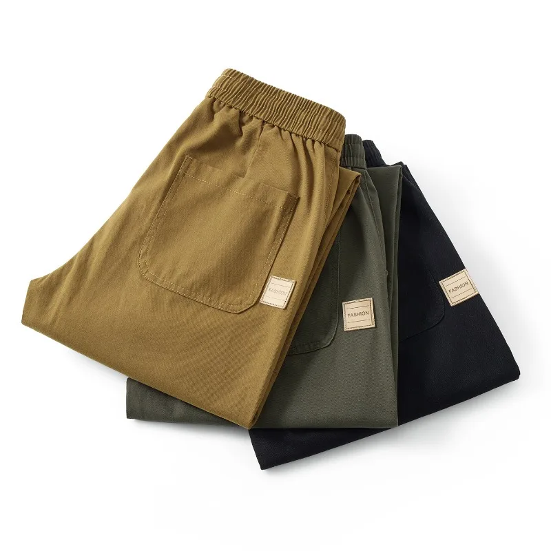 

Одежда весна-лето, высококачественные повседневные брюки из 100% хлопка, мужские повседневные брюки свободного прямого кроя с эластичной резинкой на талии, мужские повседневные брюки