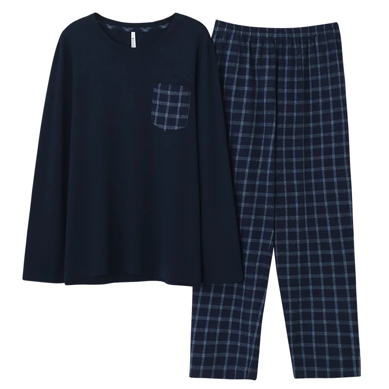 Men's Sleepwear Plaid Printing Home Suit Soft Cotton Pyjamas For Man Spring Autumn New Mens 2 Pcs Round Neck Pajamas Set L-3XL