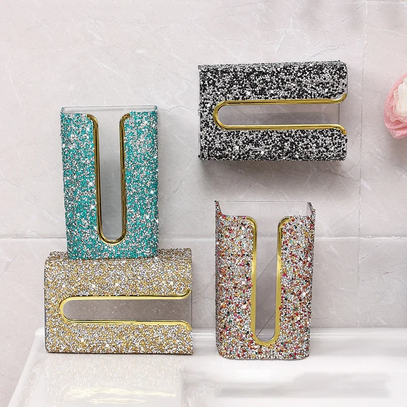 Sparkling Diamond Toilet Paper Box Wall Hanging Paper Box Portable Wet Tissue Paper Storage Box Bathroom Kitchen Accessories