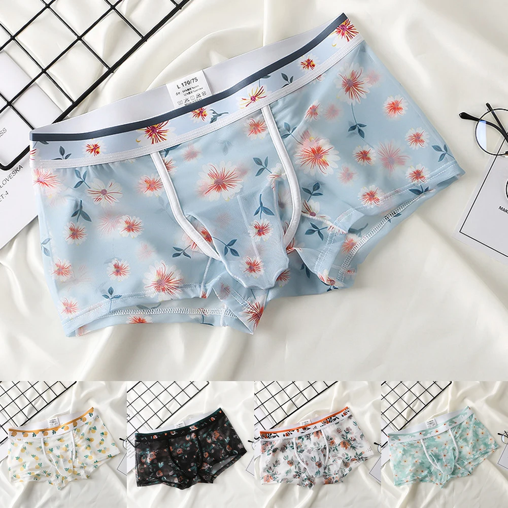الرجال شير الأزهار المطبوعة الملاكم الملابس الداخلية مع الفيل الأنف جذوع تصميم سامسونج تنفس منتصف الخصر سراويل