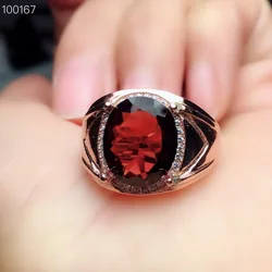 Natural Garnet Ring Fashion Man Ring for Daily Wear 9mm*11mm Solid 925 Silver Garnet Man Ring Gift for Boyfriend