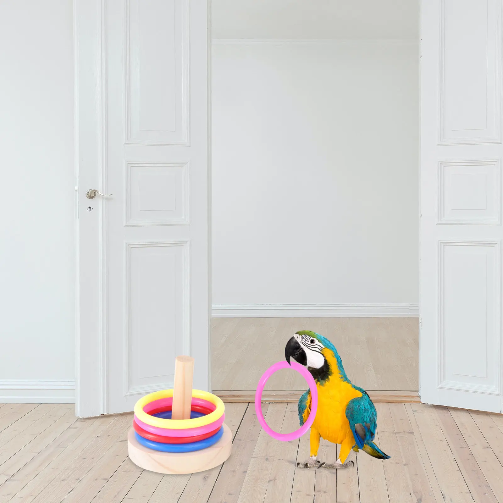 2Sets Parrot Ring Toss Activity Set Creative Skill Building Bird Entertainment Tool for Small Parrots Cockatiels Parakeets