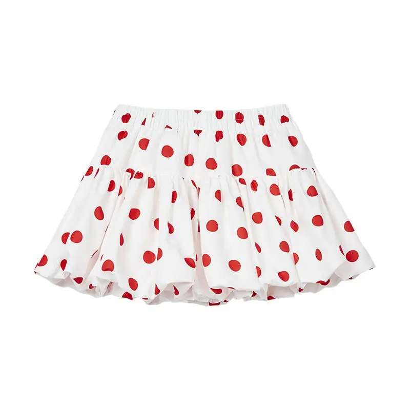 

2026 New Summer Red Polka Dot Short Skirt with Polka Dot Flower Buds Casual and Fashionable Versatile Skirt