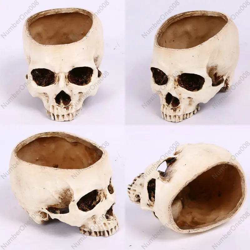 Halloween Home Skull Ashtray Flower Pot, Novelty Creative Resin Ornament Horror Decoration