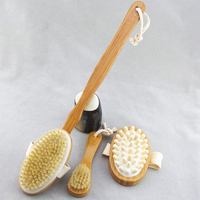 4 Pcs Bath Set Natural Bristle Body Brush Long Wooden Handle Back Scrubber Shower Exfoliating Foot Leg Knees Cleanse