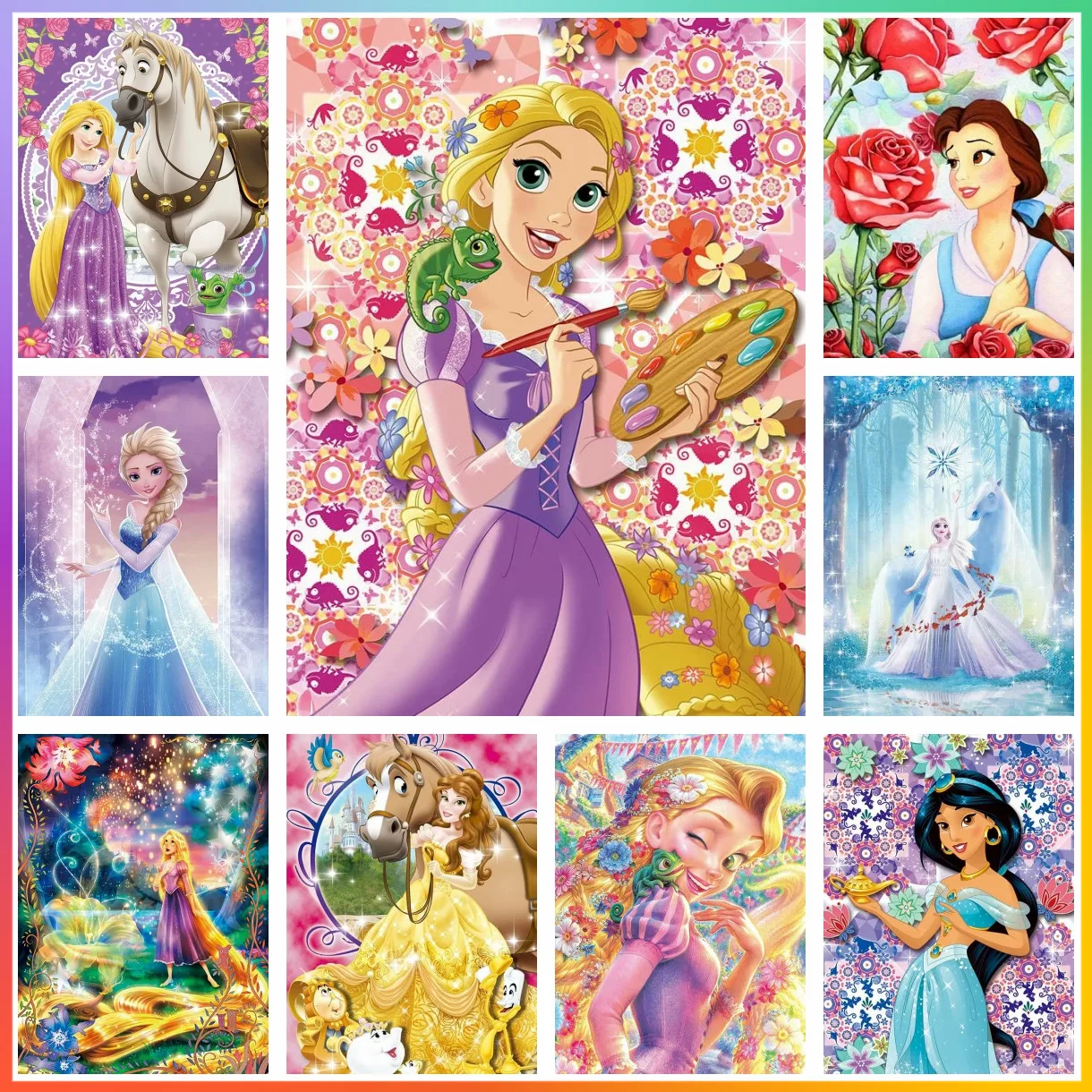 Kit de pintura de diamantes de Disney, bordado de mosaico, princesa Longhair, Rapunzel, jazmín, punto de cruz, decoración de jardín, arte DIY 5D, regalo de píxeles