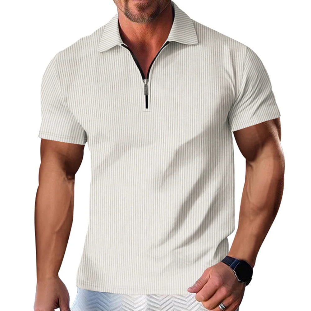 Mens T Shirt Mens Tops Slim Fit Solid Color Zip Breathable Business T Shirt Collar Muscle Office Regular Shirt