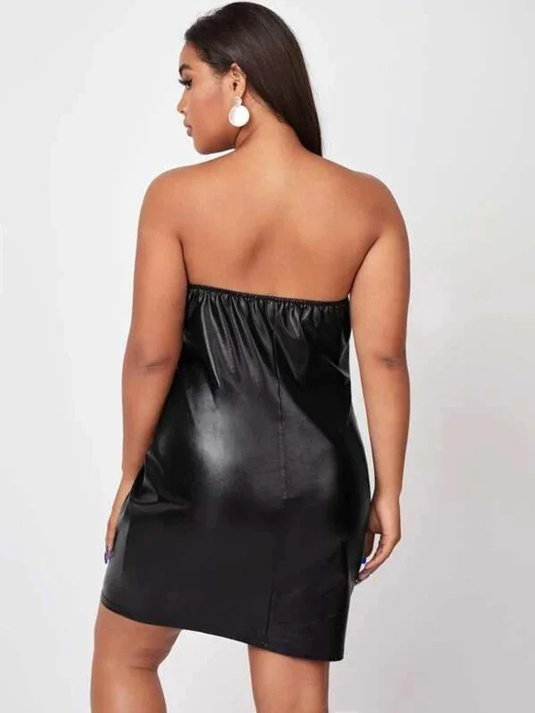 Donne Plus Size abito senza spalline in pelle opaca Sexy Backless Midi abiti 6XL 7XL estate senza maniche abbigliamento di grandi dimensioni