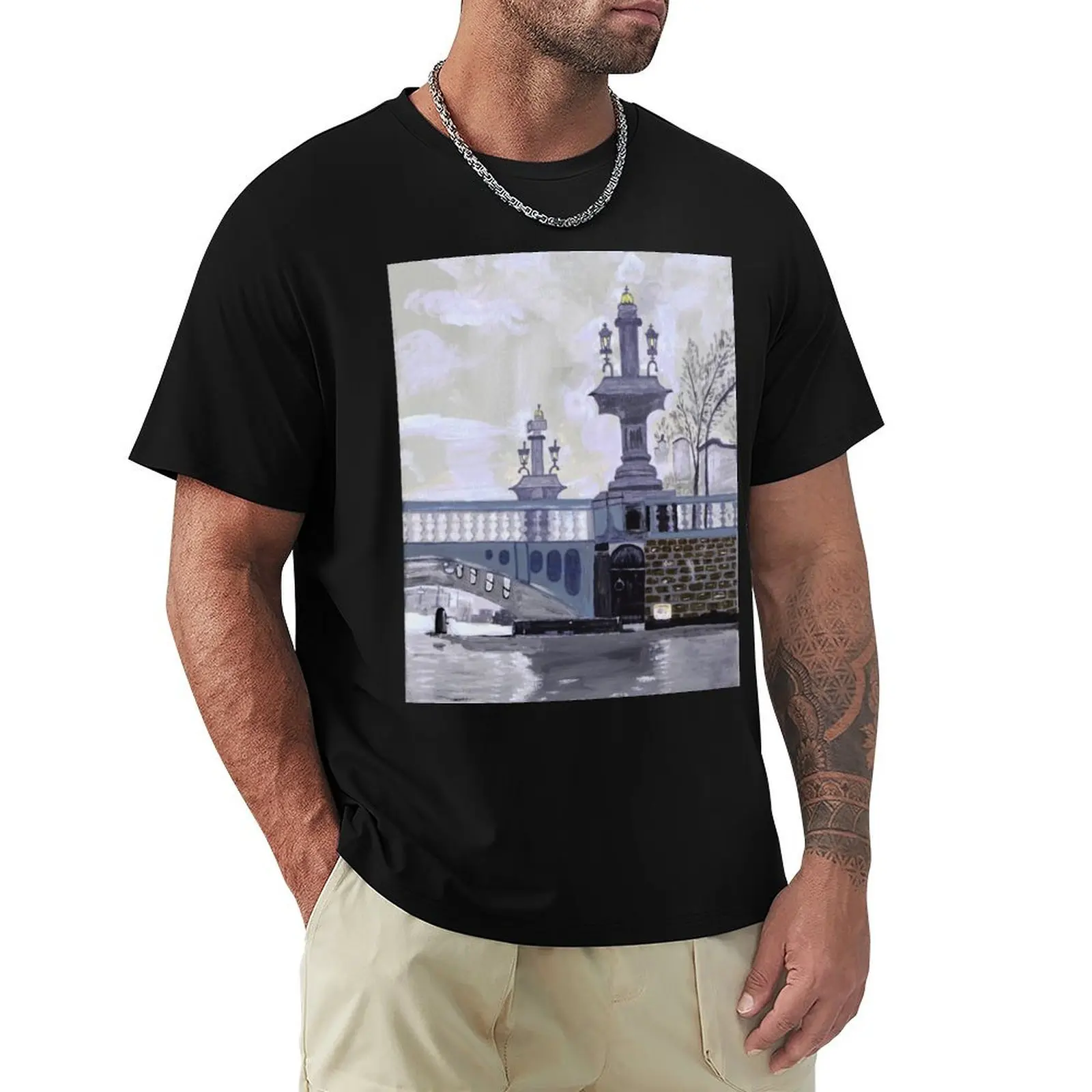 Winter Bridge - Original artwork by Dody Denman T-Shirt Casual Trendy Streetwear Tee Shirt