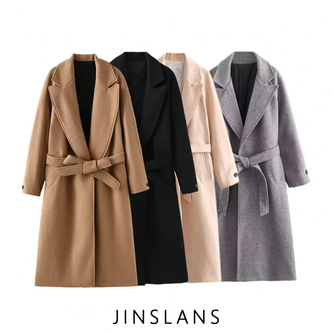 

Модное шерстяное пальто для женщин с поясом, осенняя новинка, для улицы, из шелковой ткани, средней толщины, длинное