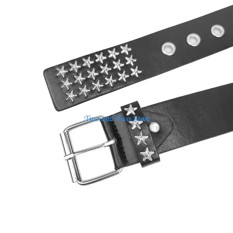 

HX6F Western Street Wear Belt for Jeans Pants Fashionable Star Rivet Studded Waist Belt for Sweater Punk PU Belt for All Age