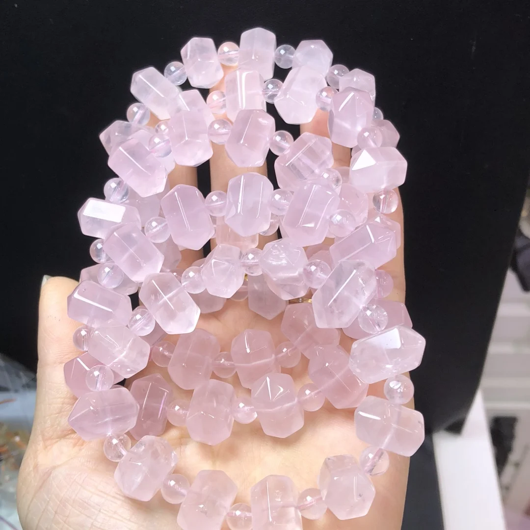 

1Pc Fengbaowu Natural Rose Quartz Bracelet 18MM Double Point Beads Crystal Reiki Healing Stone Fashion Jewelry Gift For Women