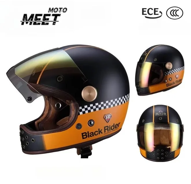 BEON Classic Retro Motorcycle Helmet Men Women Cafe Racer Helmets Fiberglass Casco Moto Lightweight Casco Vintage Cruise Moto