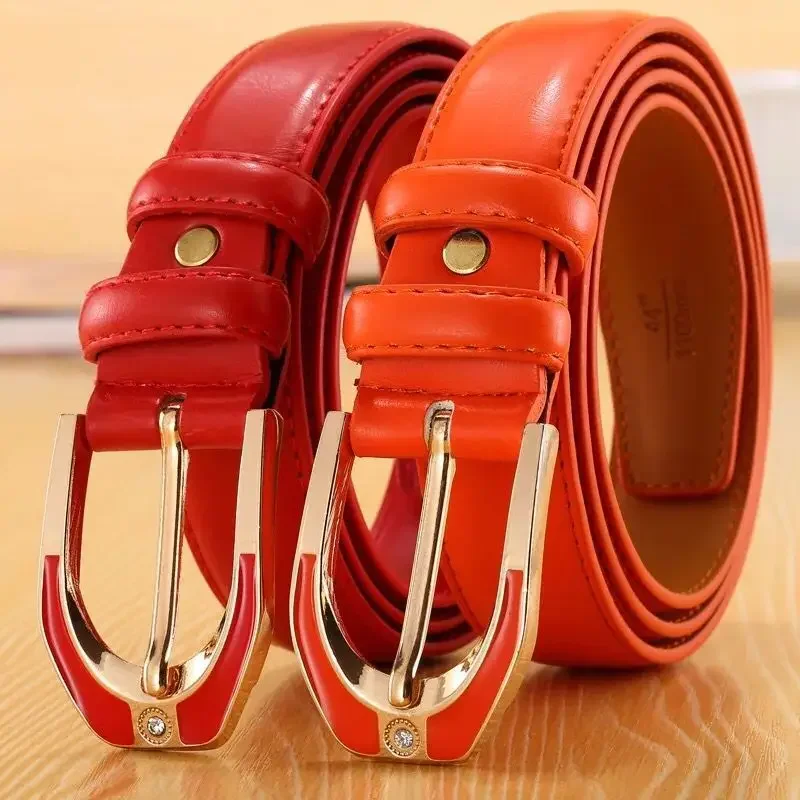 LUXURY WOMEN'S LEATHER BUCKLE BELT, SIMPLE AND STYLISH WOMEN'S 3.0CM JEANS BELT, CANDY COLOR ADJUSTABLE LENGTH BELT